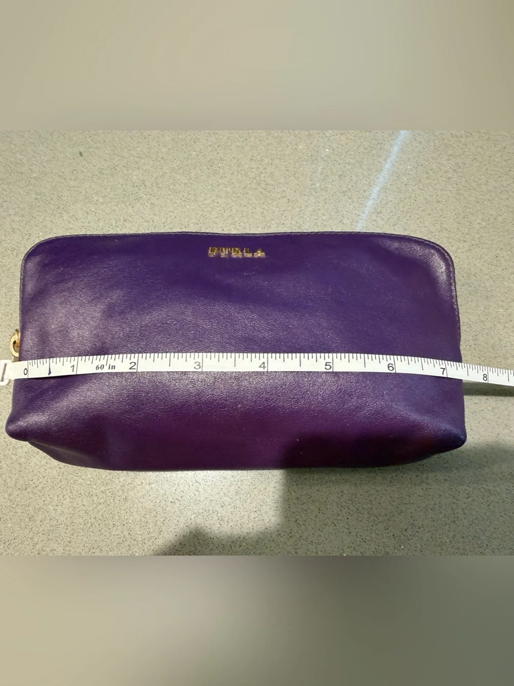 Furla Soft Purple Leather Zip Cosmetic Pouch